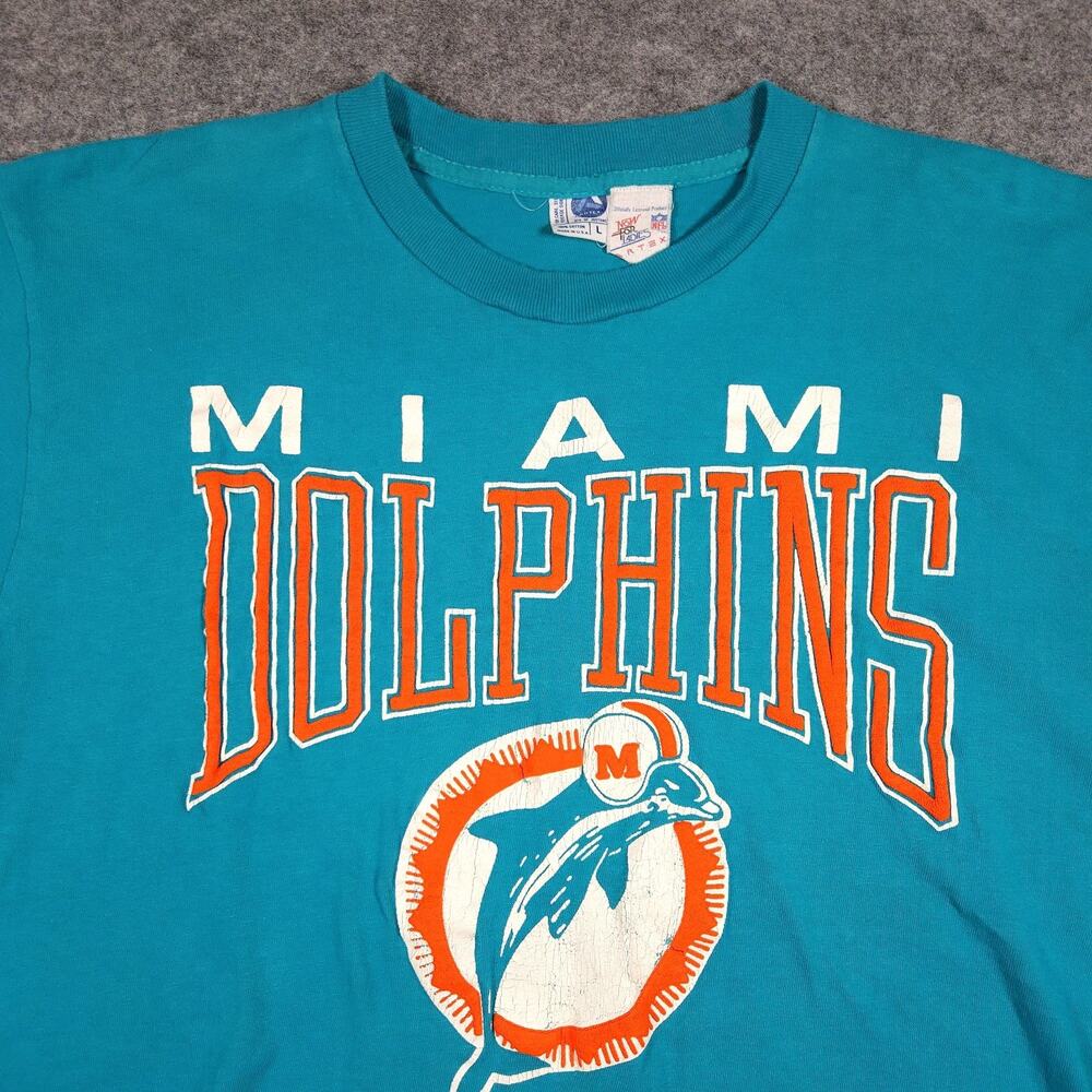 VTG 80s Miami Dolphins Women Large NFL Football Puff Print USA Single Stitch